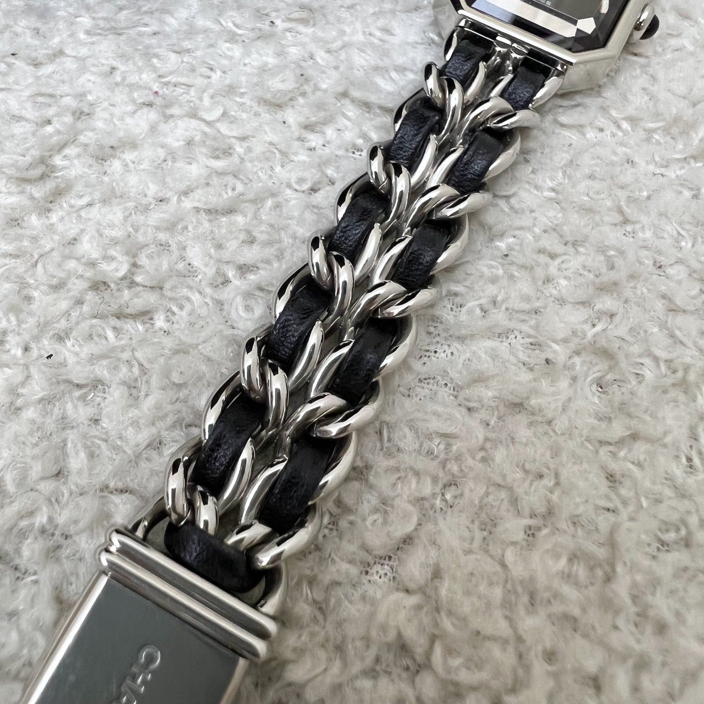 Chanel Premiere Watch in Silver Tone Steel Hardware and Black Leather Size M (Model: H0451)