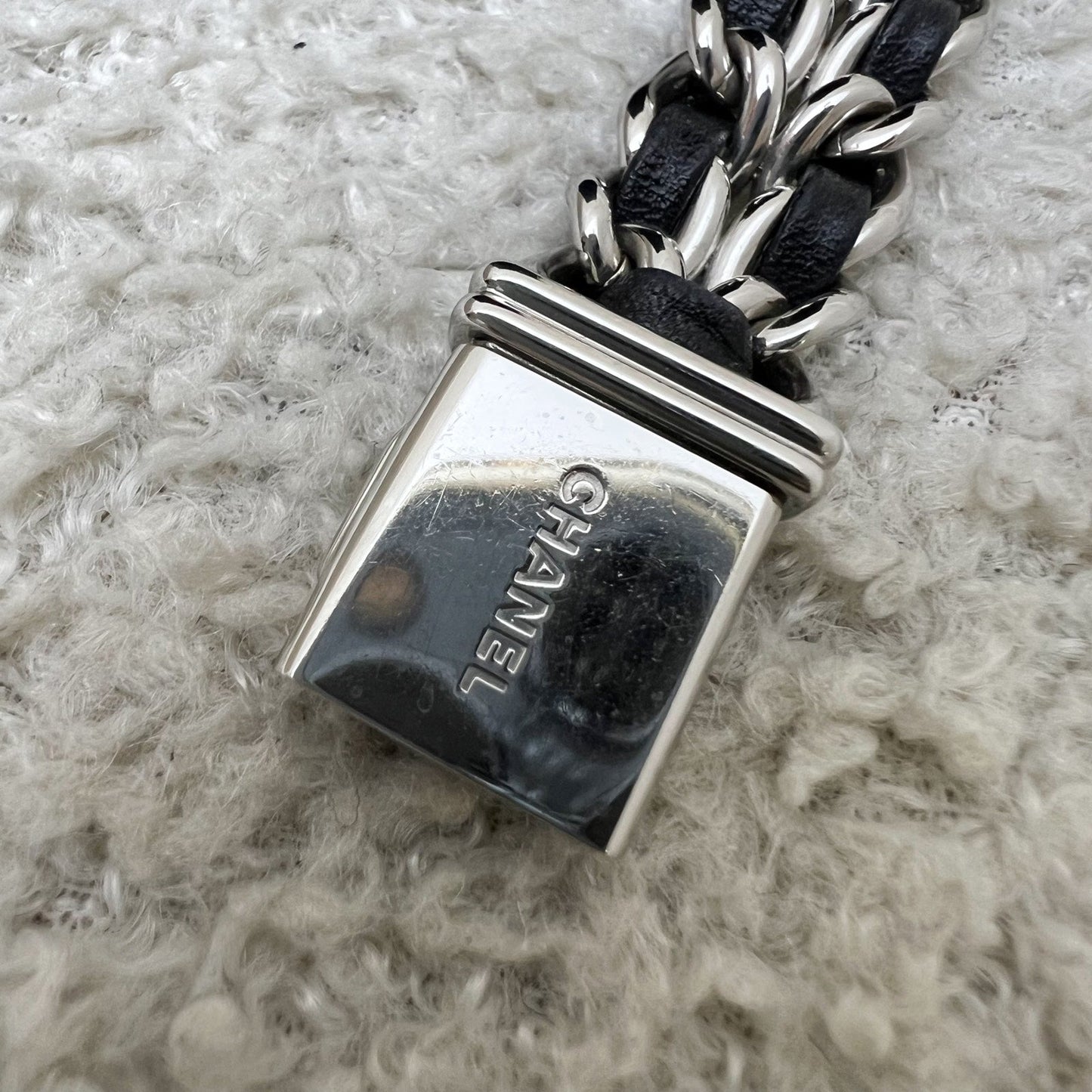Chanel Premiere Watch in Silver Tone Steel Hardware and Black Leather Size M (Model: H0451)