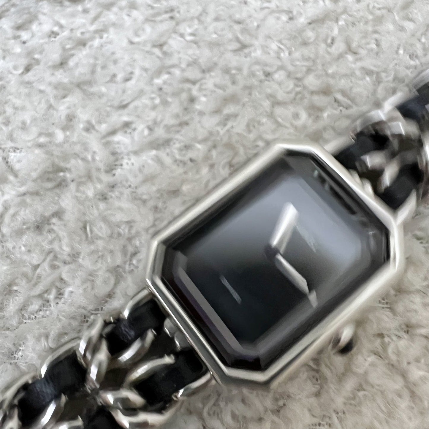 Chanel Premiere Watch in Silver Tone Steel Hardware and Black Leather Size M (Model: H0451)