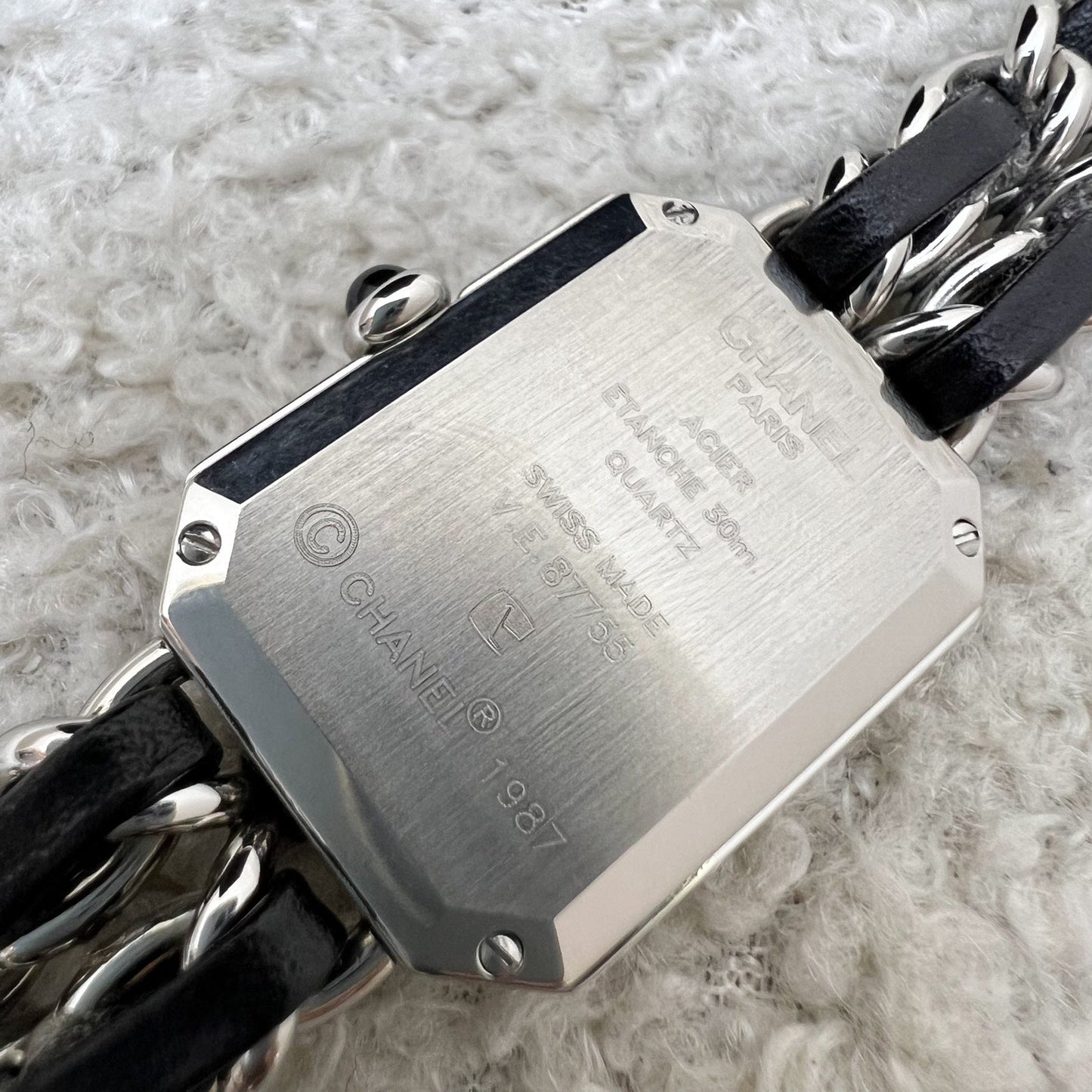 Chanel Premiere Watch in Silver Tone Steel Hardware and Black Leather Size M (Model: H0451)
