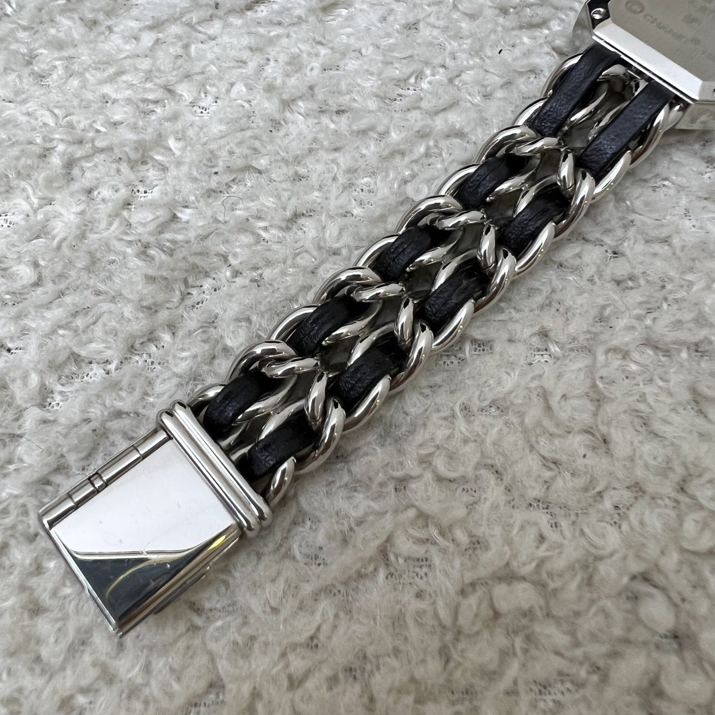 Chanel Premiere Watch in Silver Tone Steel Hardware and Black Leather Size M (Model: H0451)