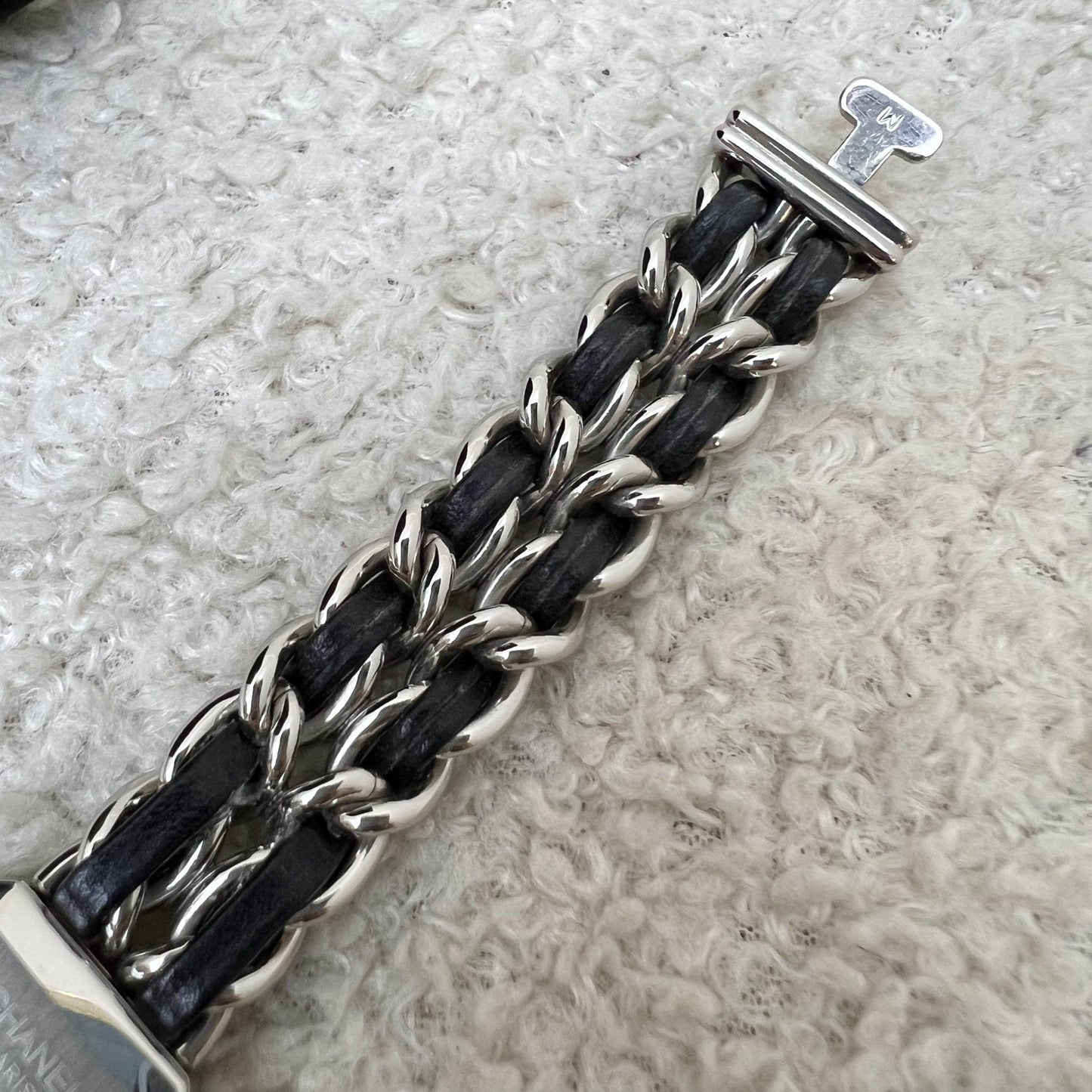 Chanel Premiere Watch in Silver Tone Steel Hardware and Black Leather Size M (Model: H0451)