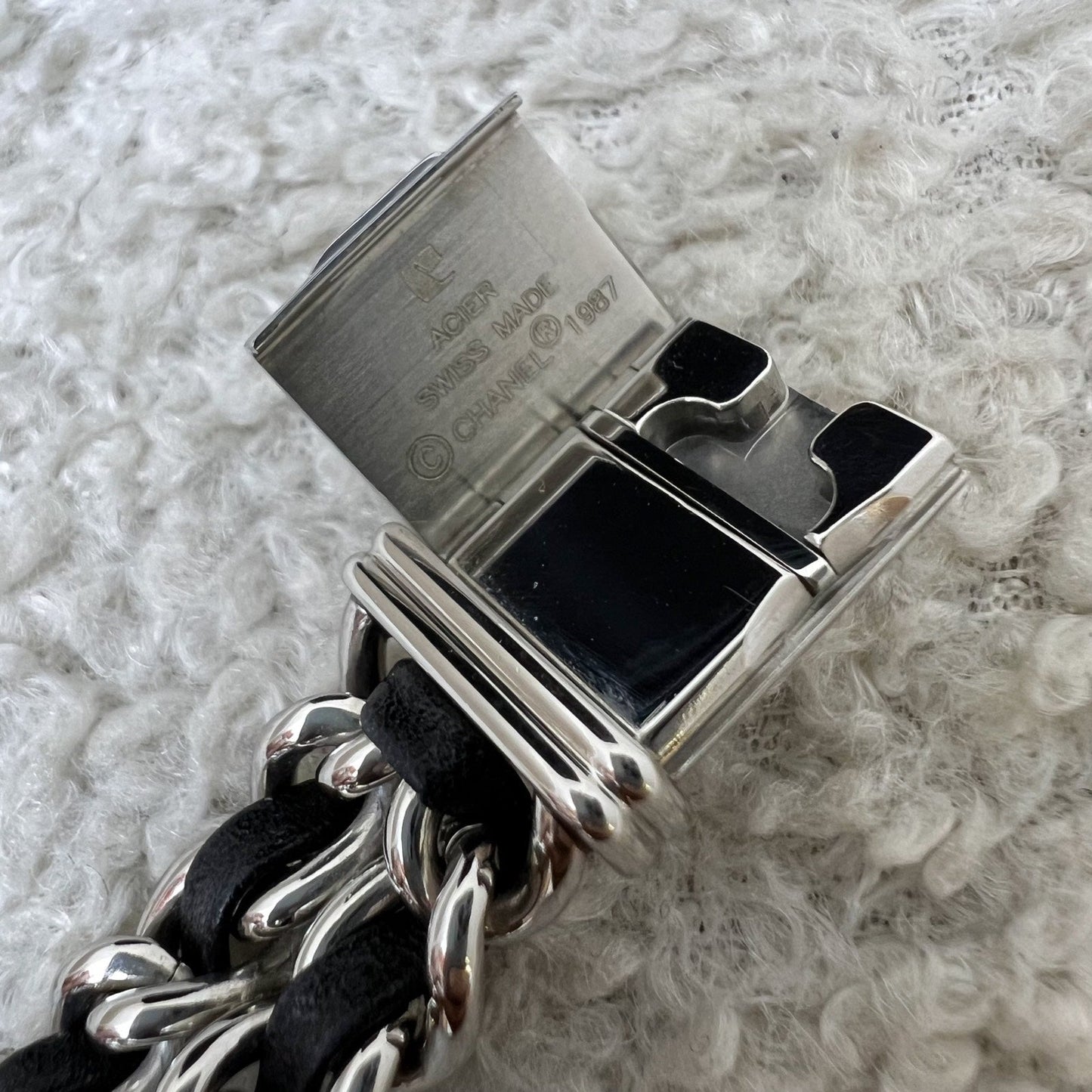 Chanel Premiere Watch in Silver Tone Steel Hardware and Black Leather Size M (Model: H0451)