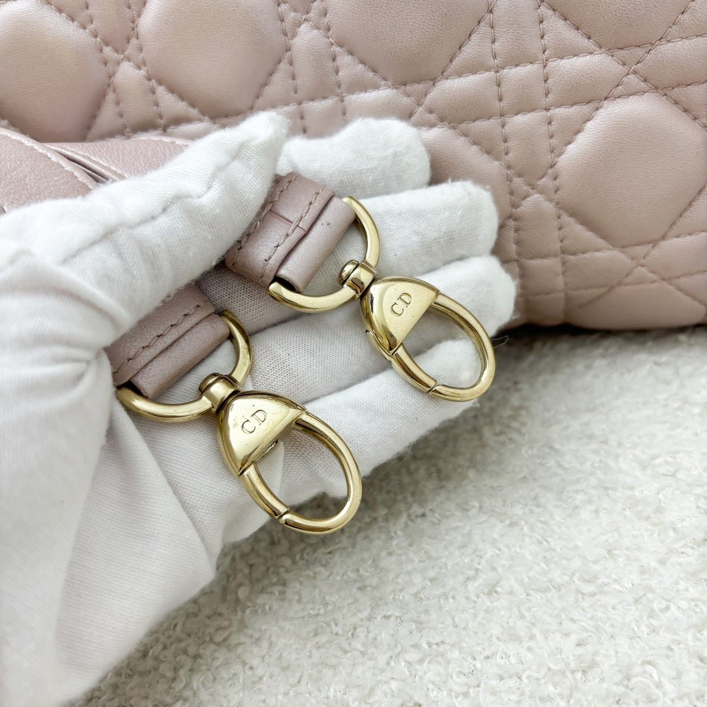 Dior Medium Lady Dior in Lotus Pearly Pink Lambskin LGHW (New version with Adjustable Strap)