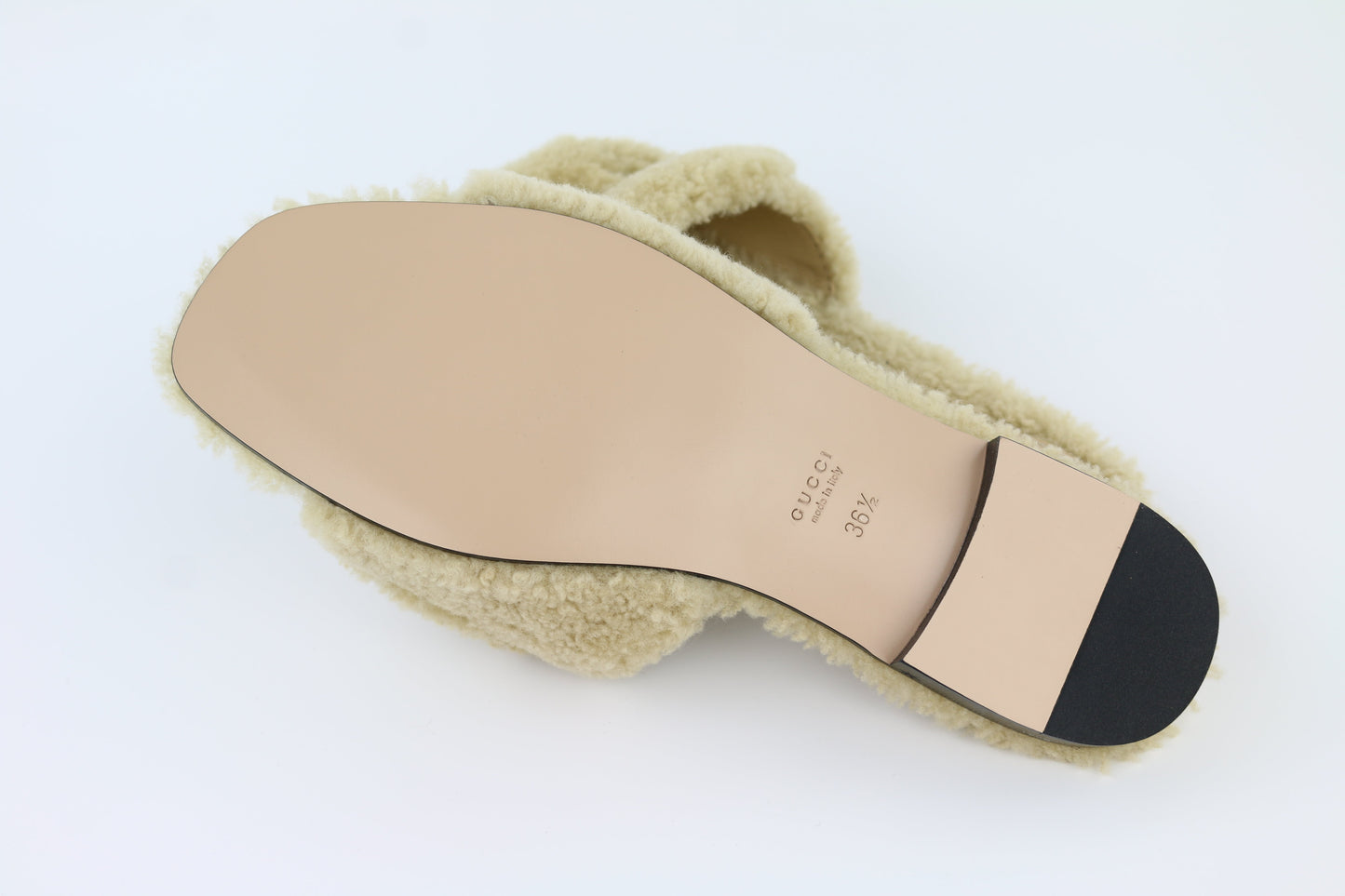 Beige Shearling GG Flat Sandals 36.5