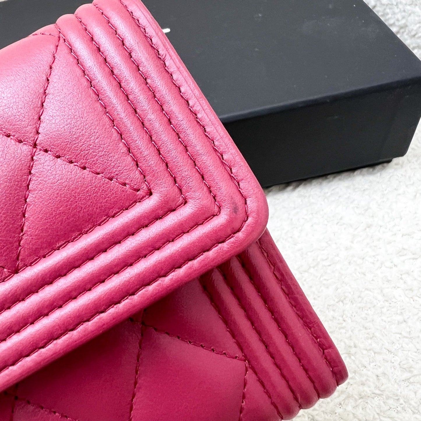 Chanel Boy Mid Length Wallet in Dark Pink Lambskin and RHW