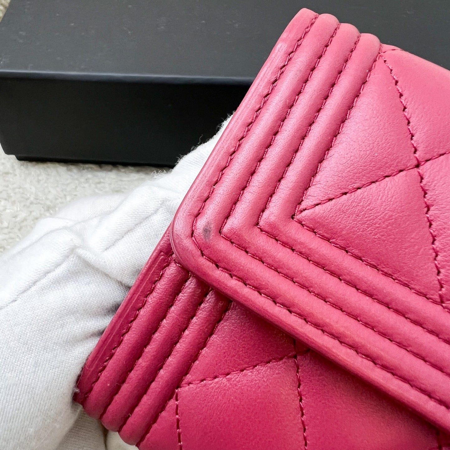 Chanel Boy Mid Length Wallet in Dark Pink Lambskin and RHW
