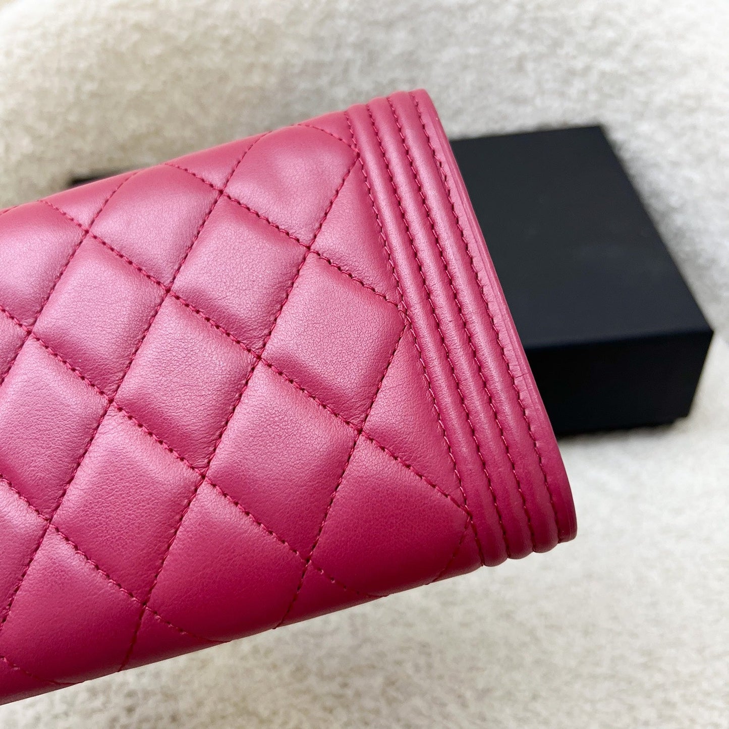 Chanel Boy Mid Length Wallet in Dark Pink Lambskin and RHW