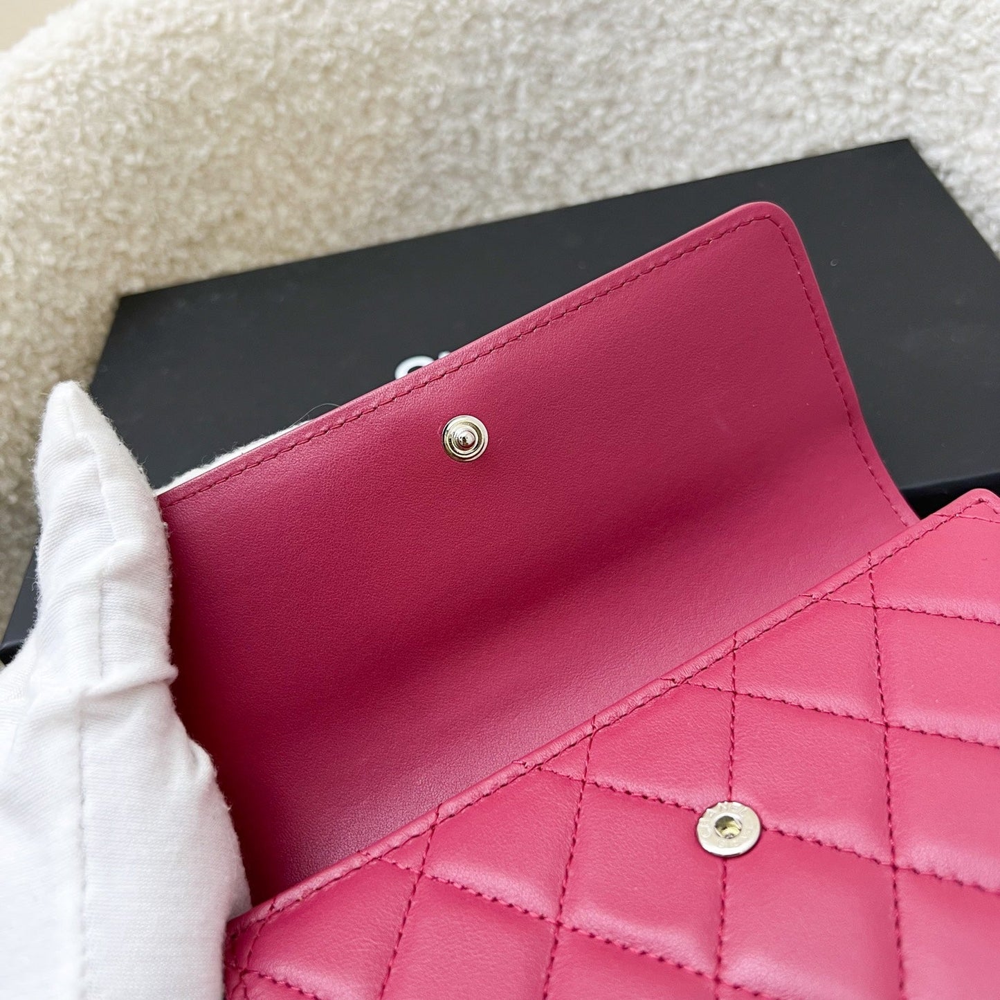 Chanel Boy Mid Length Wallet in Dark Pink Lambskin and RHW