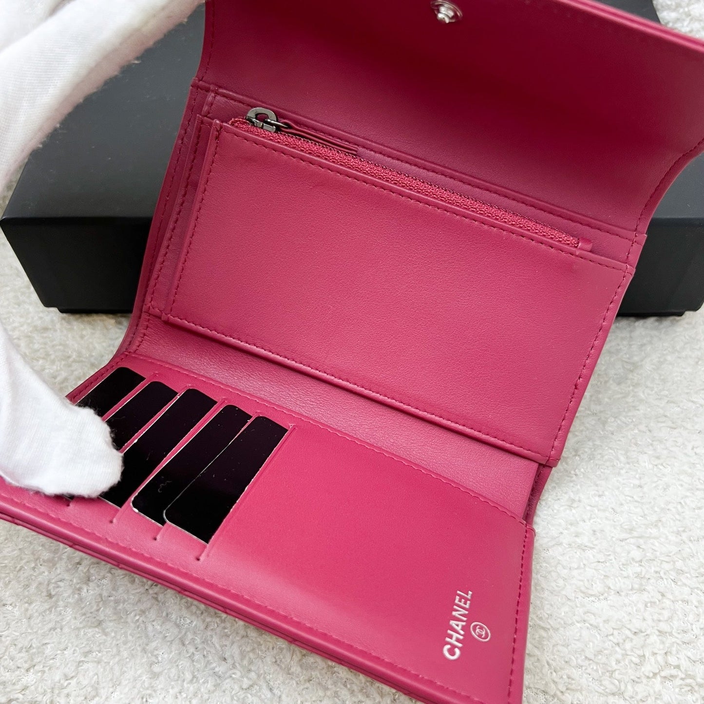 Chanel Boy Mid Length Wallet in Dark Pink Lambskin and RHW