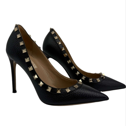 Valentino Garavani Pebbled Calfskin Rockstud 85mm Pumps – Marine Blue (Size 36)