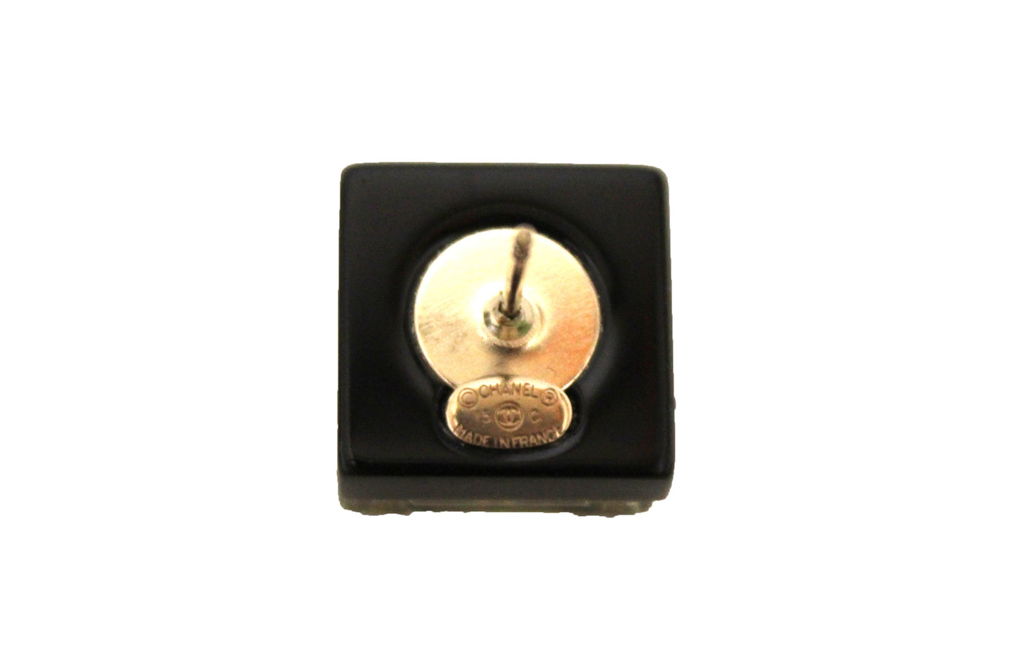 Chanel Black and Gold CC Resin Square Timeless Classic Earrings
