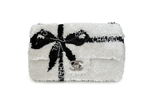 White/Black Ribbon Sequin Mini Flap