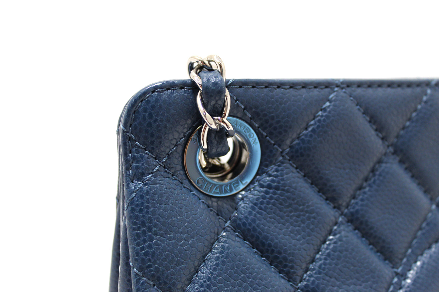 Chanel Quilted Blue Caviar Leather Shopper Shoulder Tote Bag