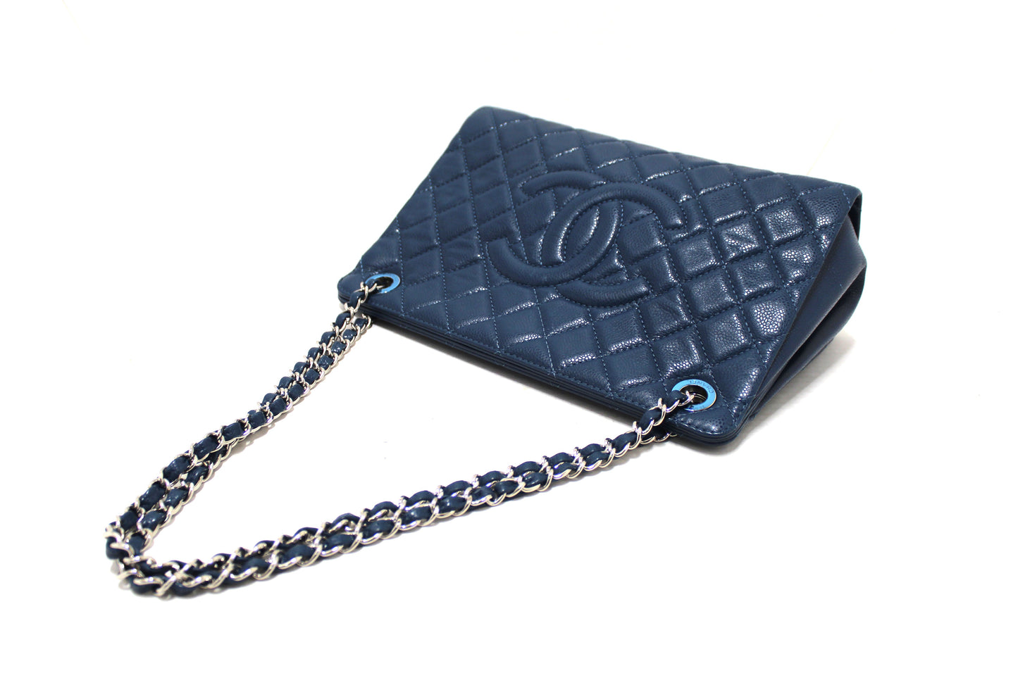 Chanel Quilted Blue Caviar Leather Shopper Shoulder Tote Bag