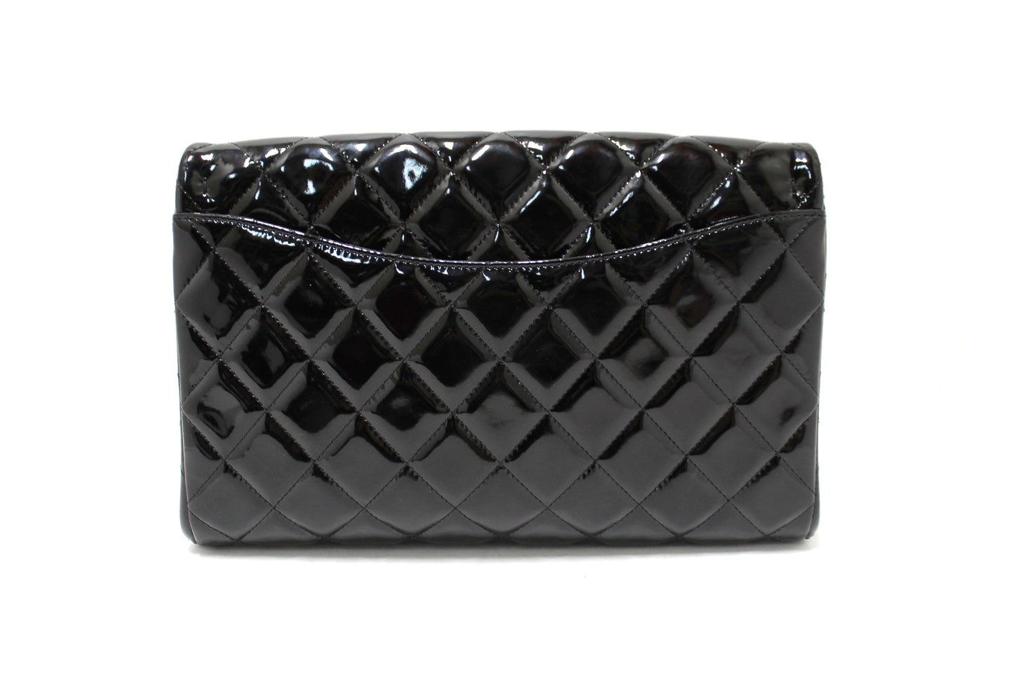 Chanel Classic Quilted Black Patent Leather Flap Shoulder Clutch Bag