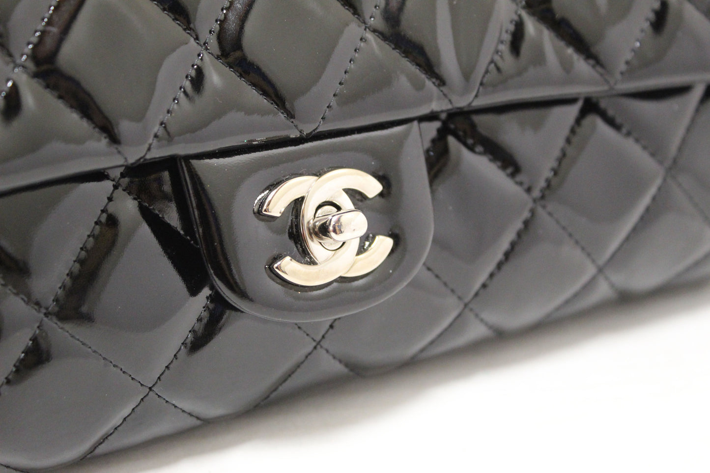 Chanel Classic Quilted Black Patent Leather Flap Shoulder Clutch Bag