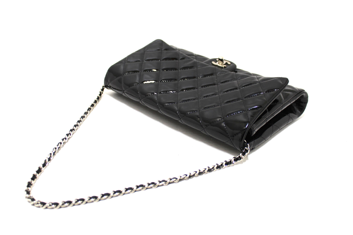 Chanel Classic Quilted Black Patent Leather Flap Shoulder Clutch Bag