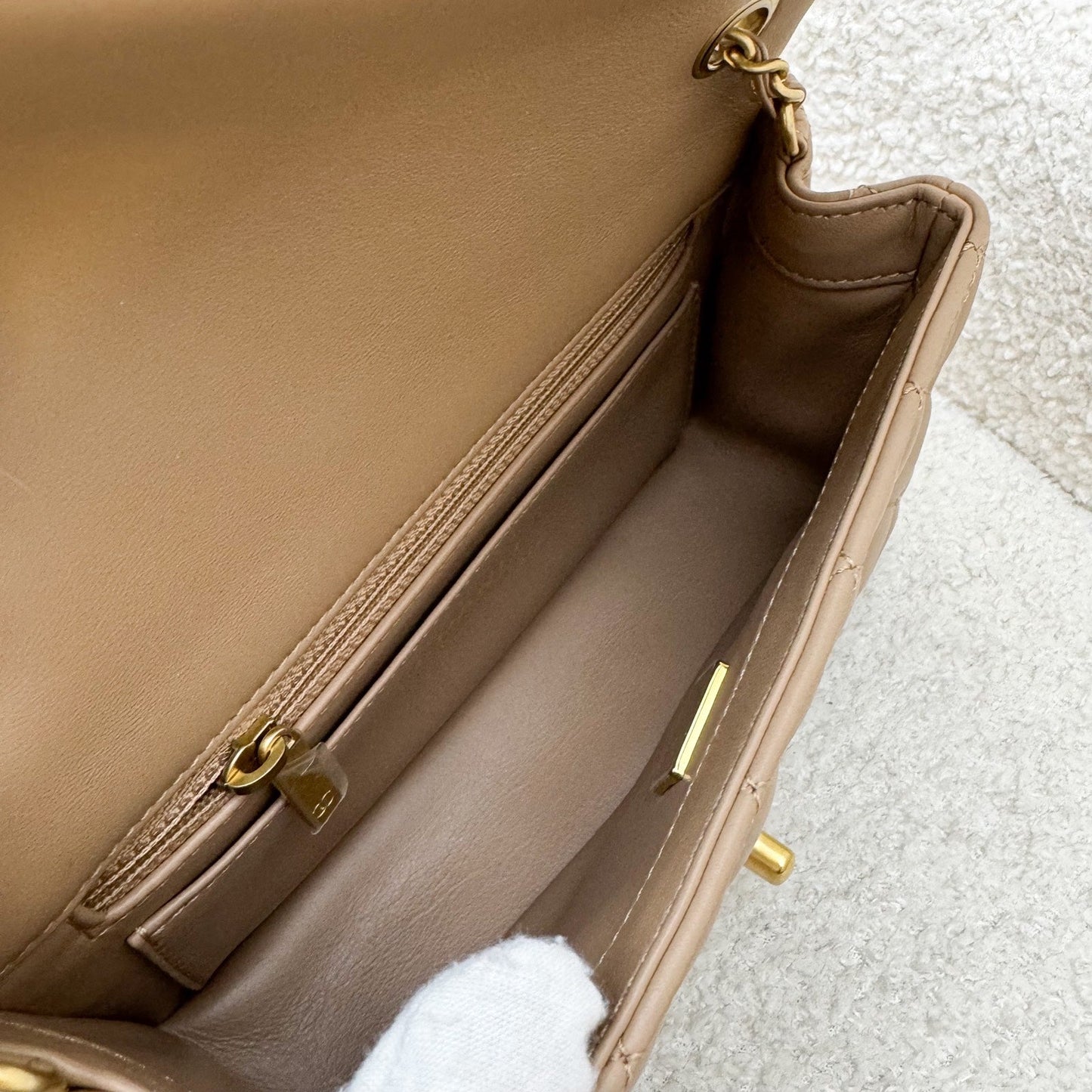 Chanel Pearl Crush Mini Rectangular Flap in 22B Dark Beige Lambskin AGHW