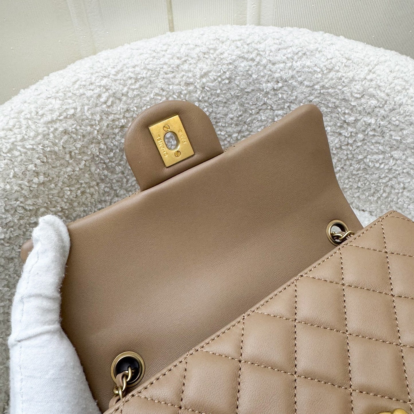 Chanel Pearl Crush Mini Rectangular Flap in 22B Dark Beige Lambskin AGHW