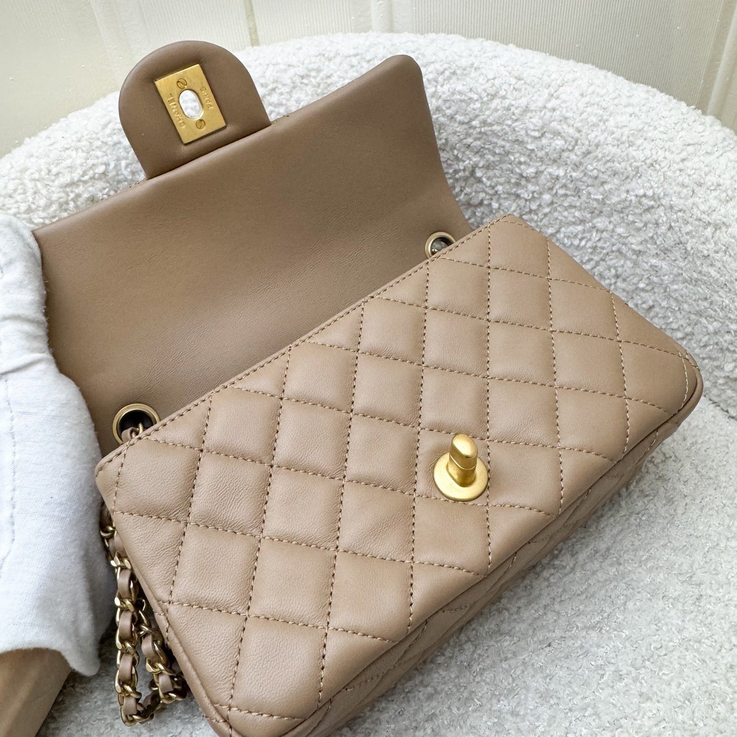 Chanel Pearl Crush Mini Rectangular Flap in 22B Dark Beige Lambskin AGHW