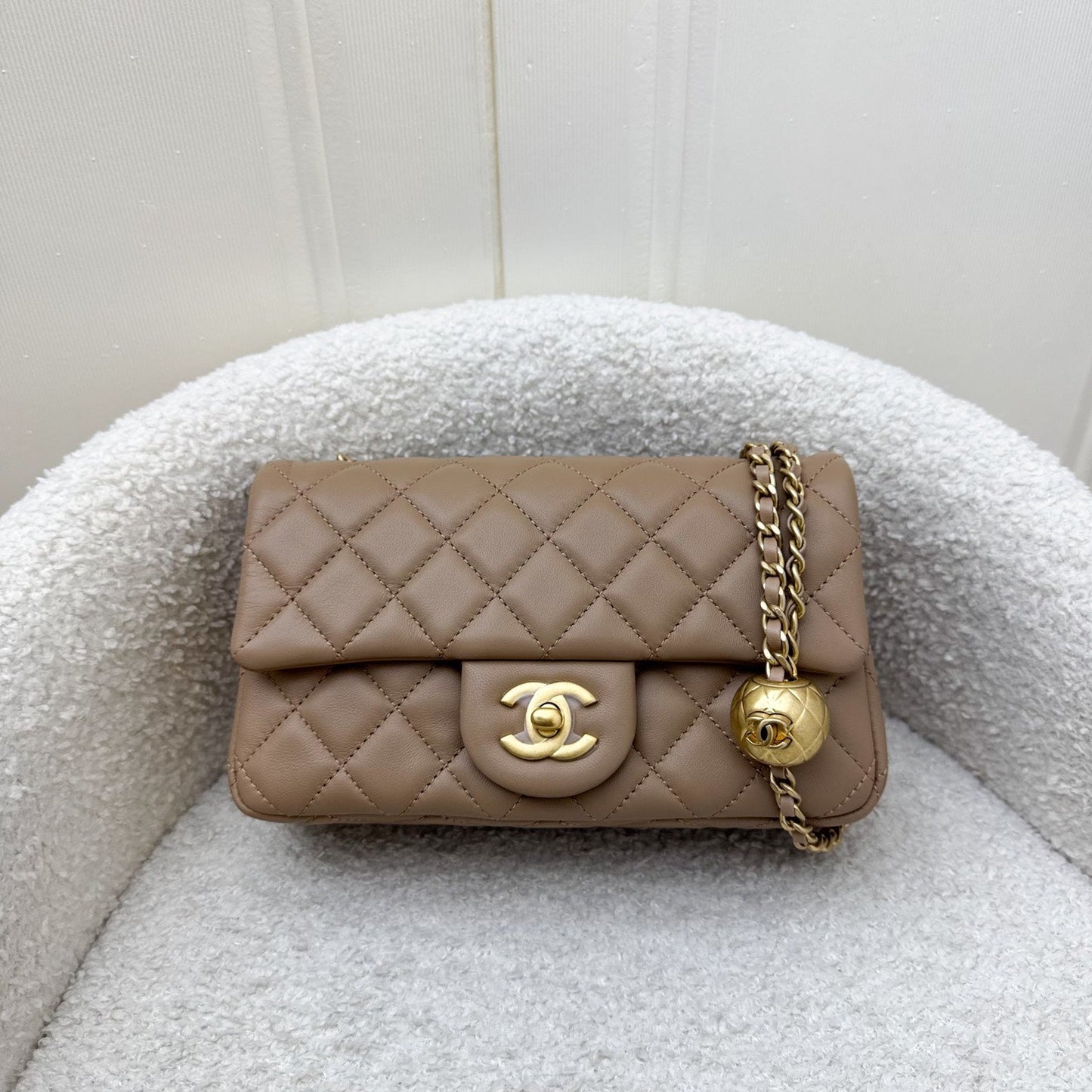 Chanel Pearl Crush Mini Rectangular Flap in 22B Dark Beige Lambskin AGHW