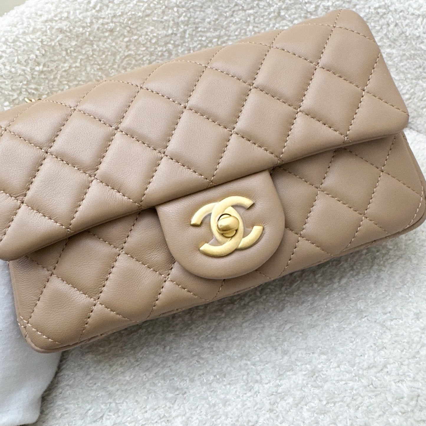 Chanel Pearl Crush Mini Rectangular Flap in 22B Dark Beige Lambskin AGHW