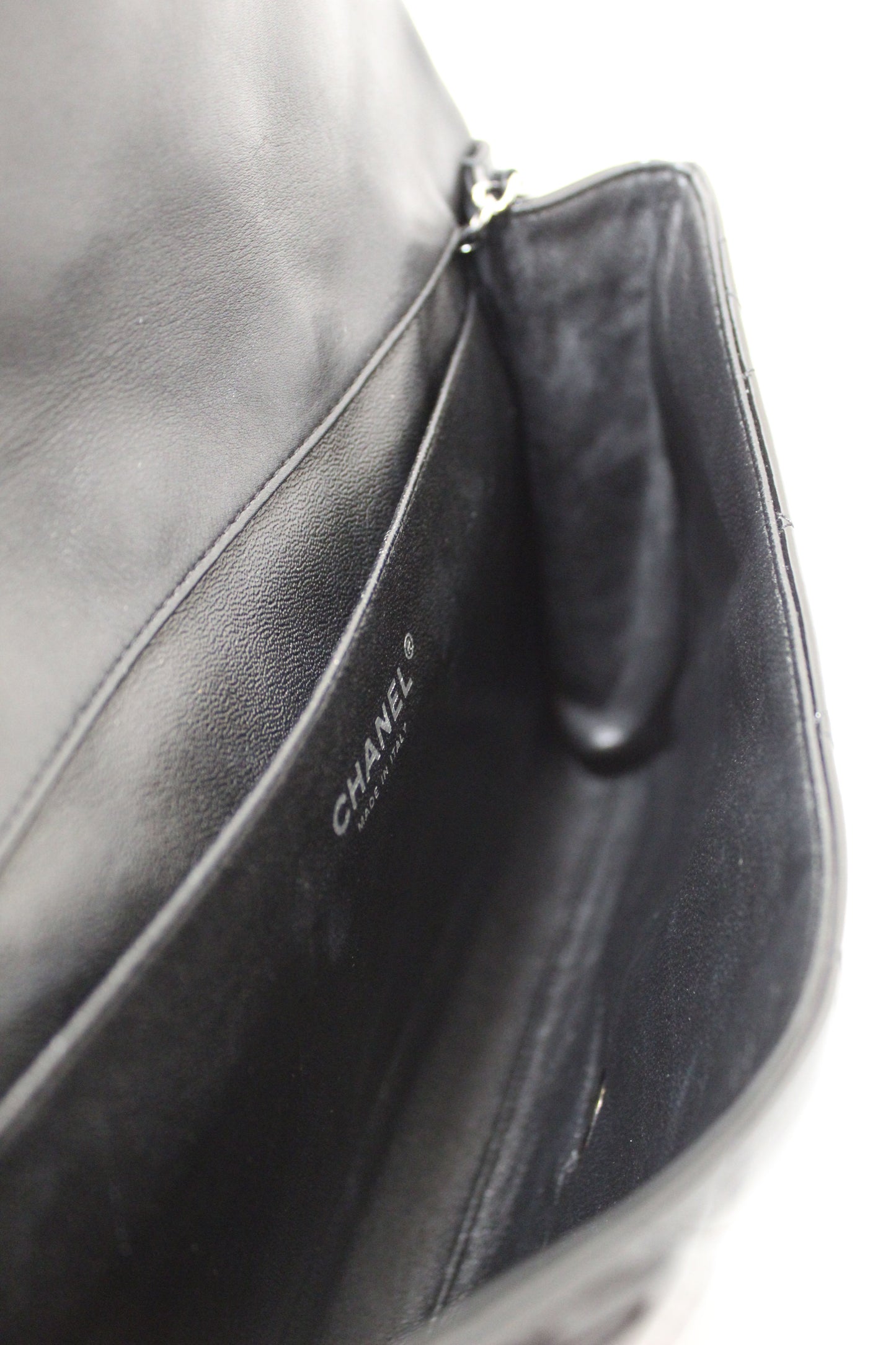 Chanel Classic Quilted Black Patent Leather Flap Shoulder Clutch Bag