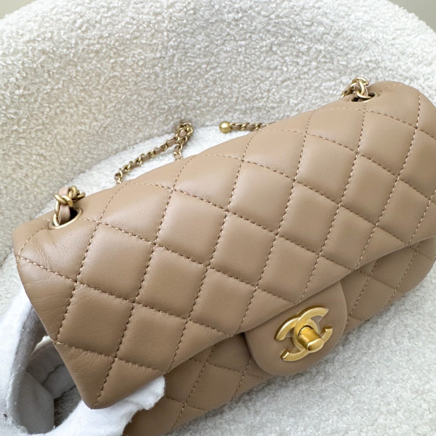 Chanel Pearl Crush Mini Rectangular Flap in 22B Dark Beige Lambskin AGHW