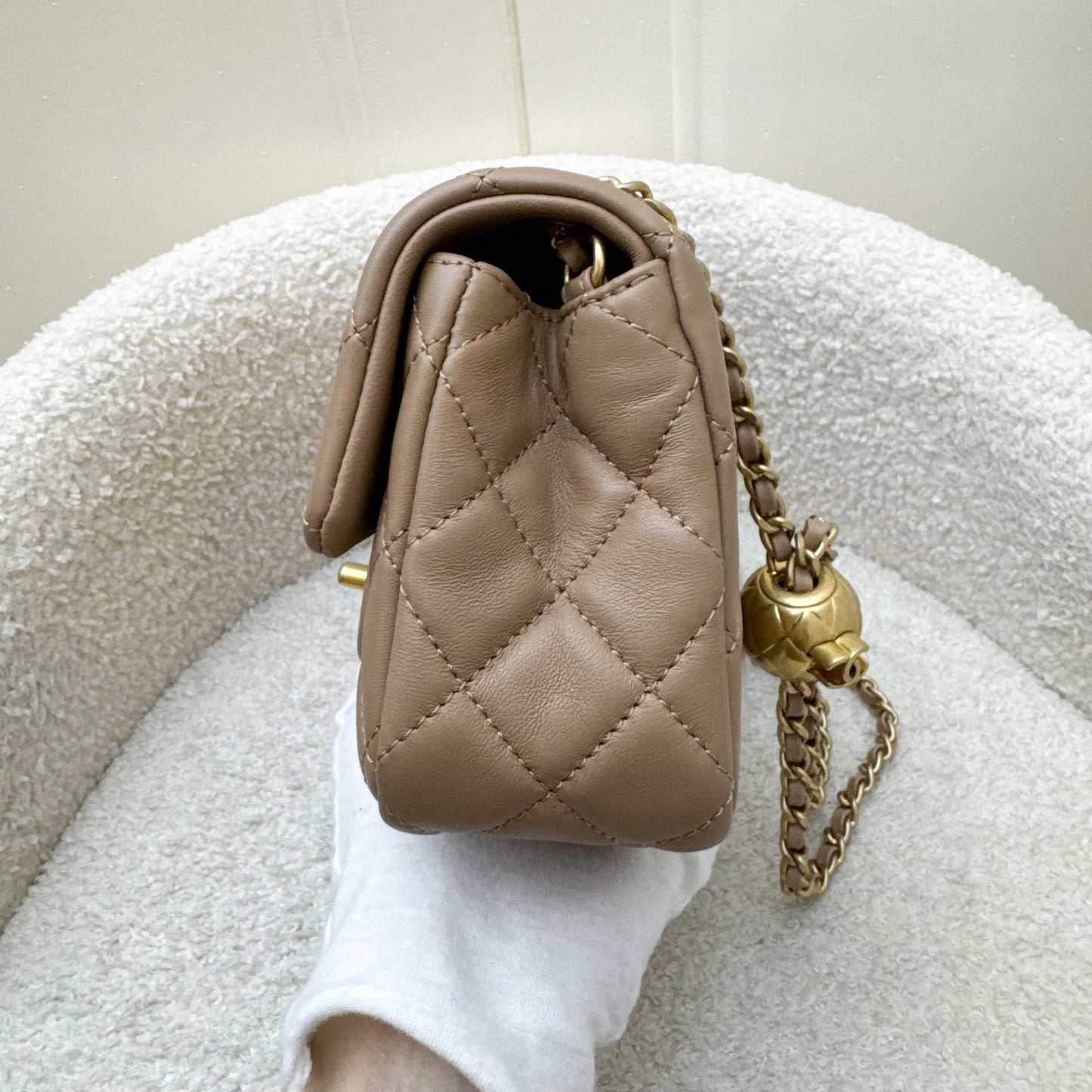 Chanel Pearl Crush Mini Rectangular Flap in 22B Dark Beige Lambskin AGHW