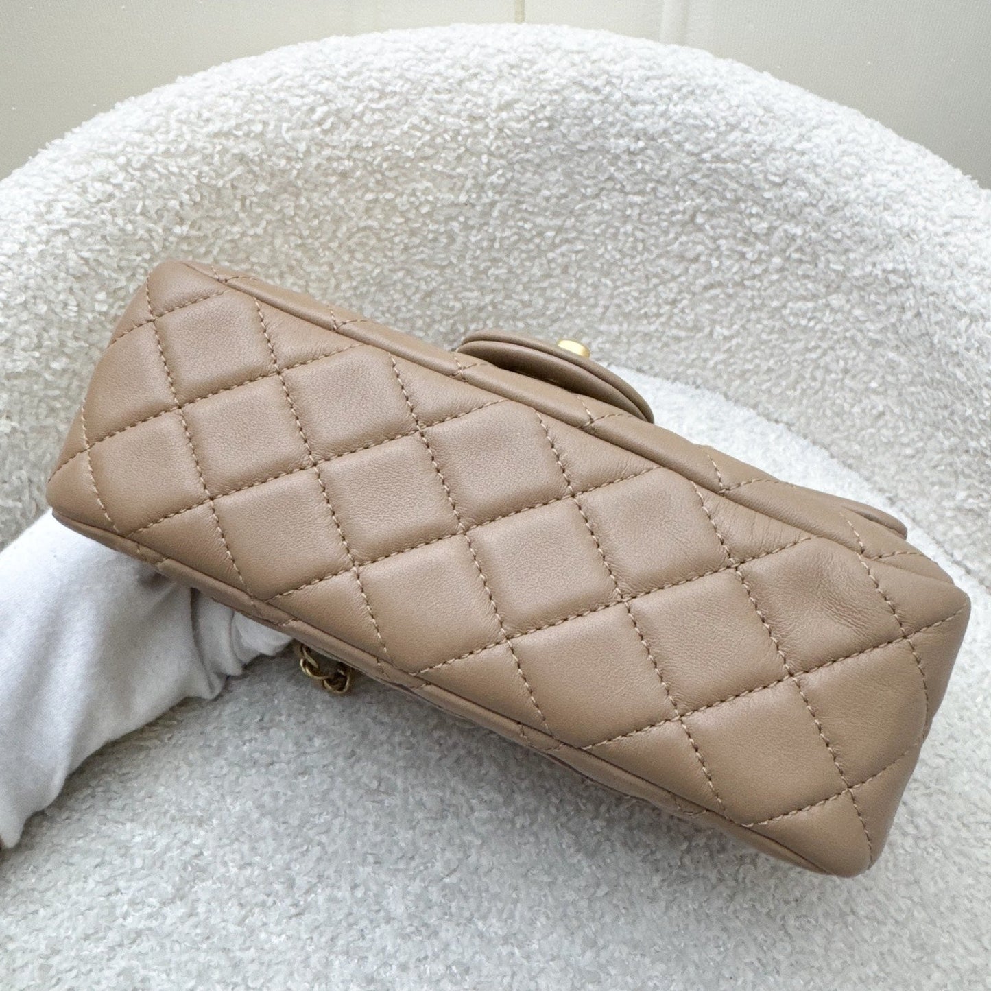 Chanel Pearl Crush Mini Rectangular Flap in 22B Dark Beige Lambskin AGHW