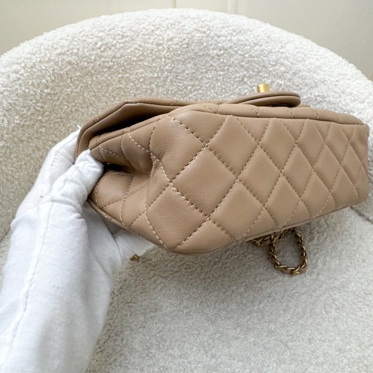 Chanel Pearl Crush Mini Rectangular Flap in 22B Dark Beige Lambskin AGHW