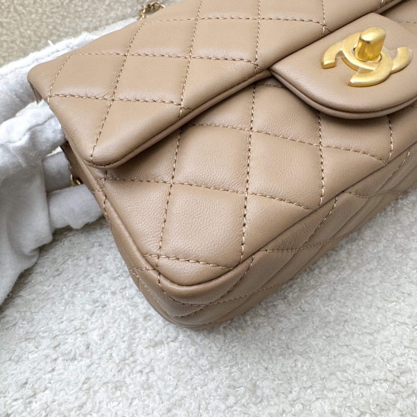 Chanel Pearl Crush Mini Rectangular Flap in 22B Dark Beige Lambskin AGHW