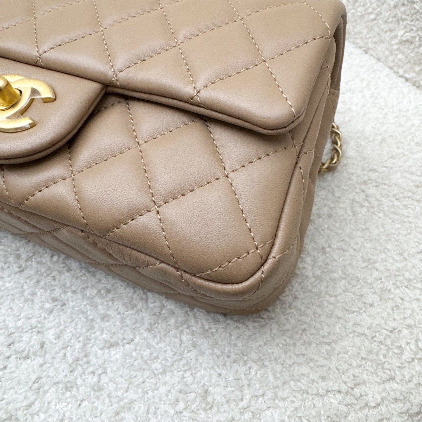 Chanel Pearl Crush Mini Rectangular Flap in 22B Dark Beige Lambskin AGHW