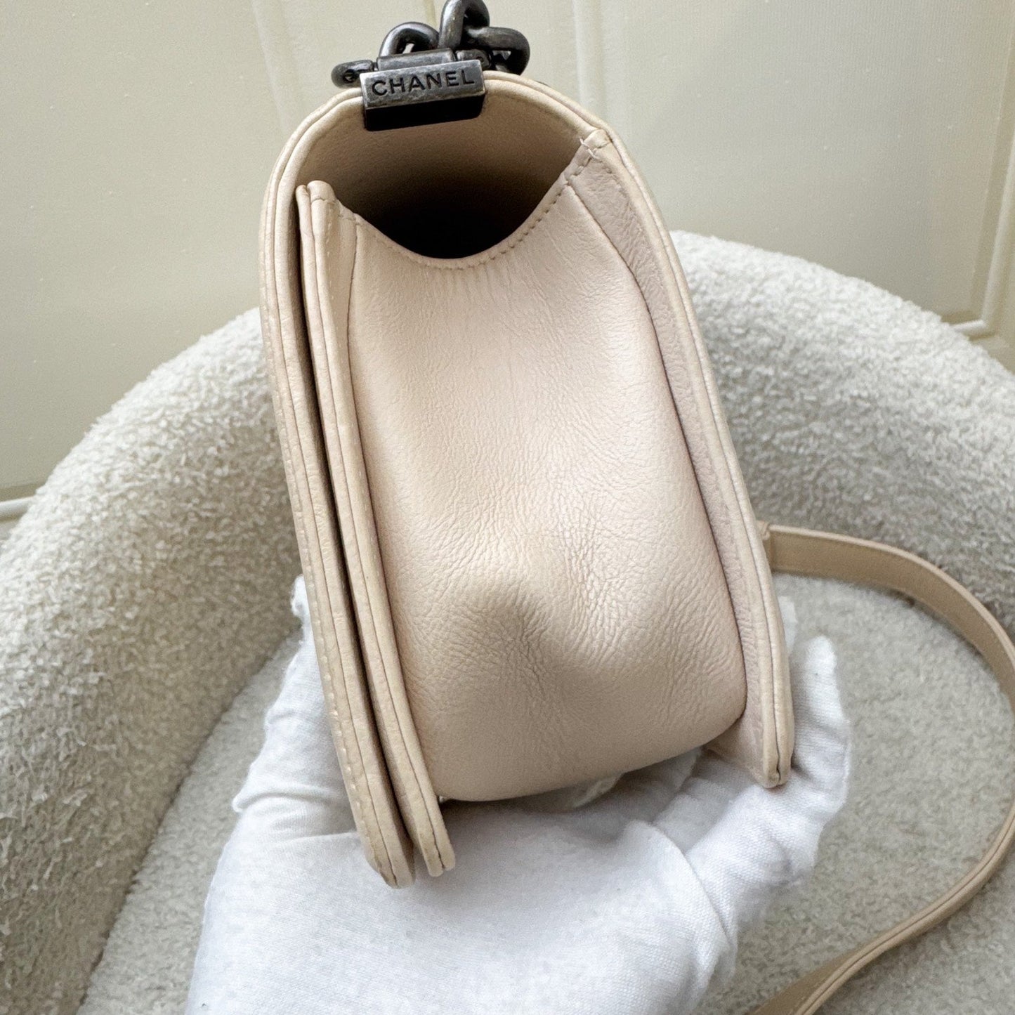 Chanel Medium 25cm Boy Flap in Nude Pink Calfskin and RHW