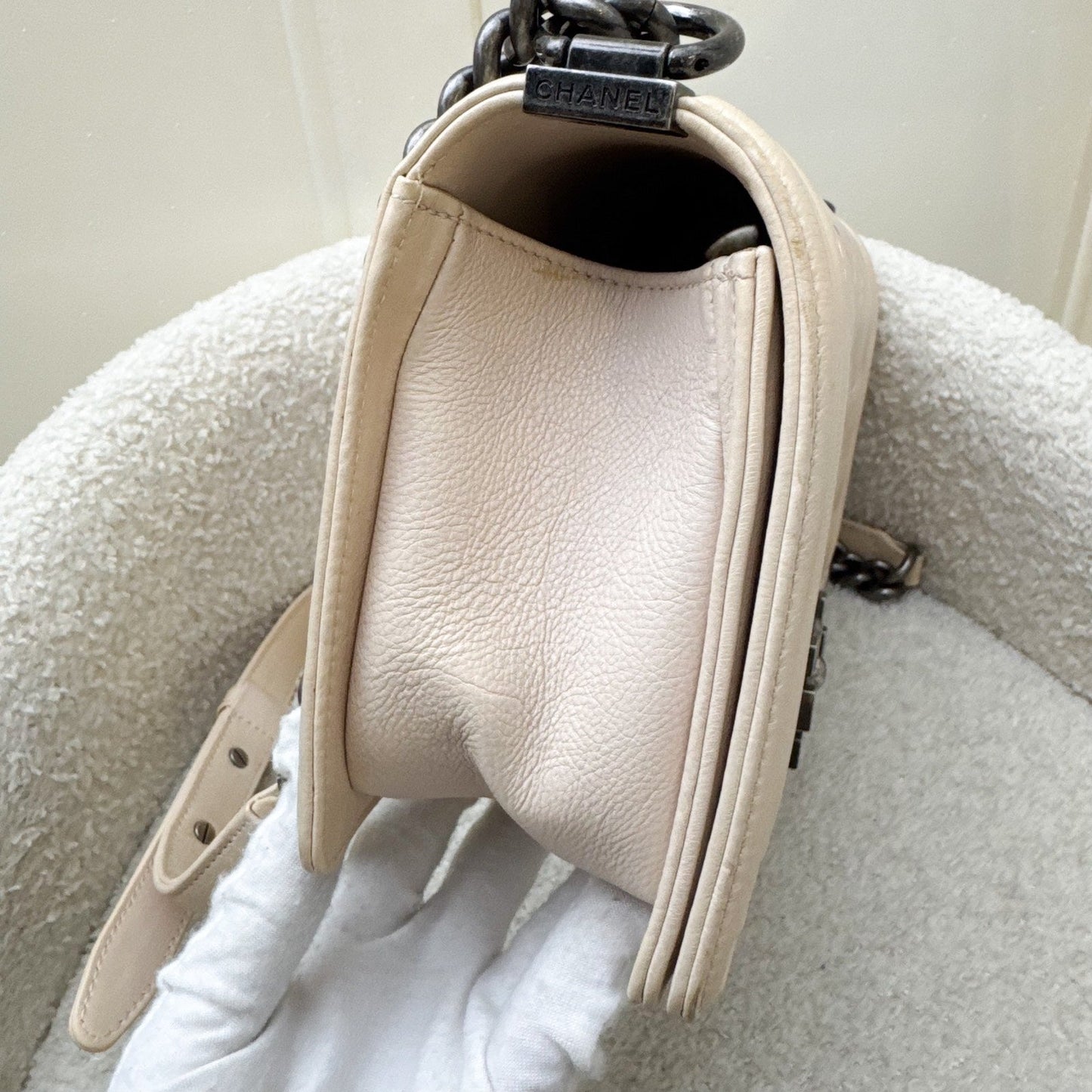 Chanel Medium 25cm Boy Flap in Nude Pink Calfskin and RHW