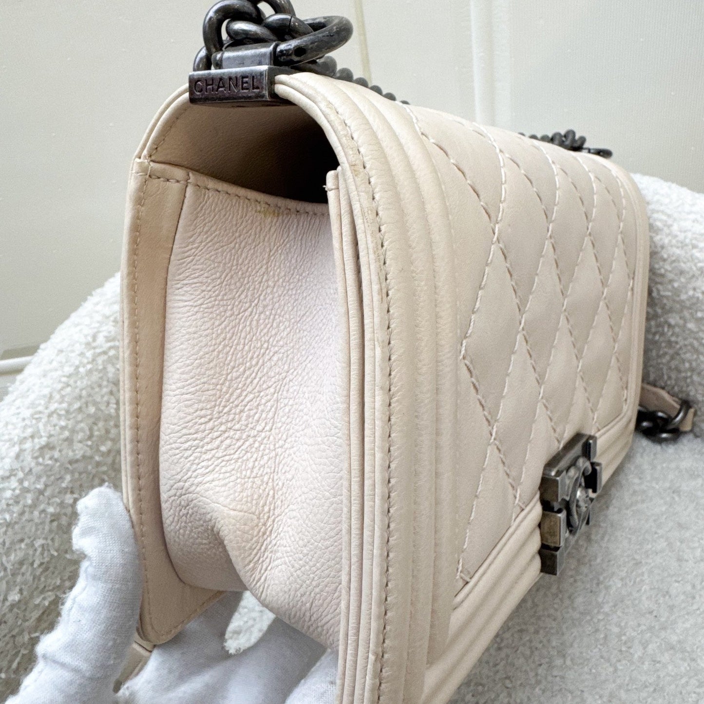 Chanel Medium 25cm Boy Flap in Nude Pink Calfskin and RHW