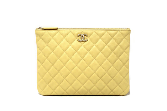 New Chanel Yellow Caviar Leather Classic Zipped O C | Havik Shop.com - Now at Havik Shop.com