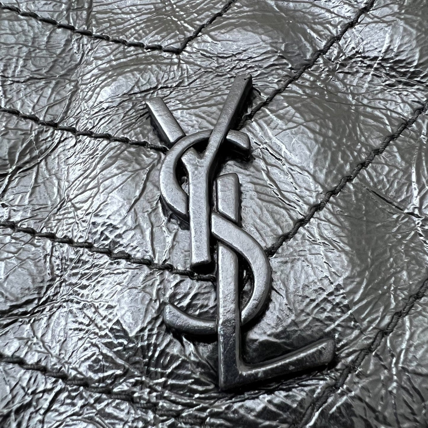 Saint Laurent YSL Niki Wallet on Chain WOC in Black Vintage Crinkled Calfskin and RHW