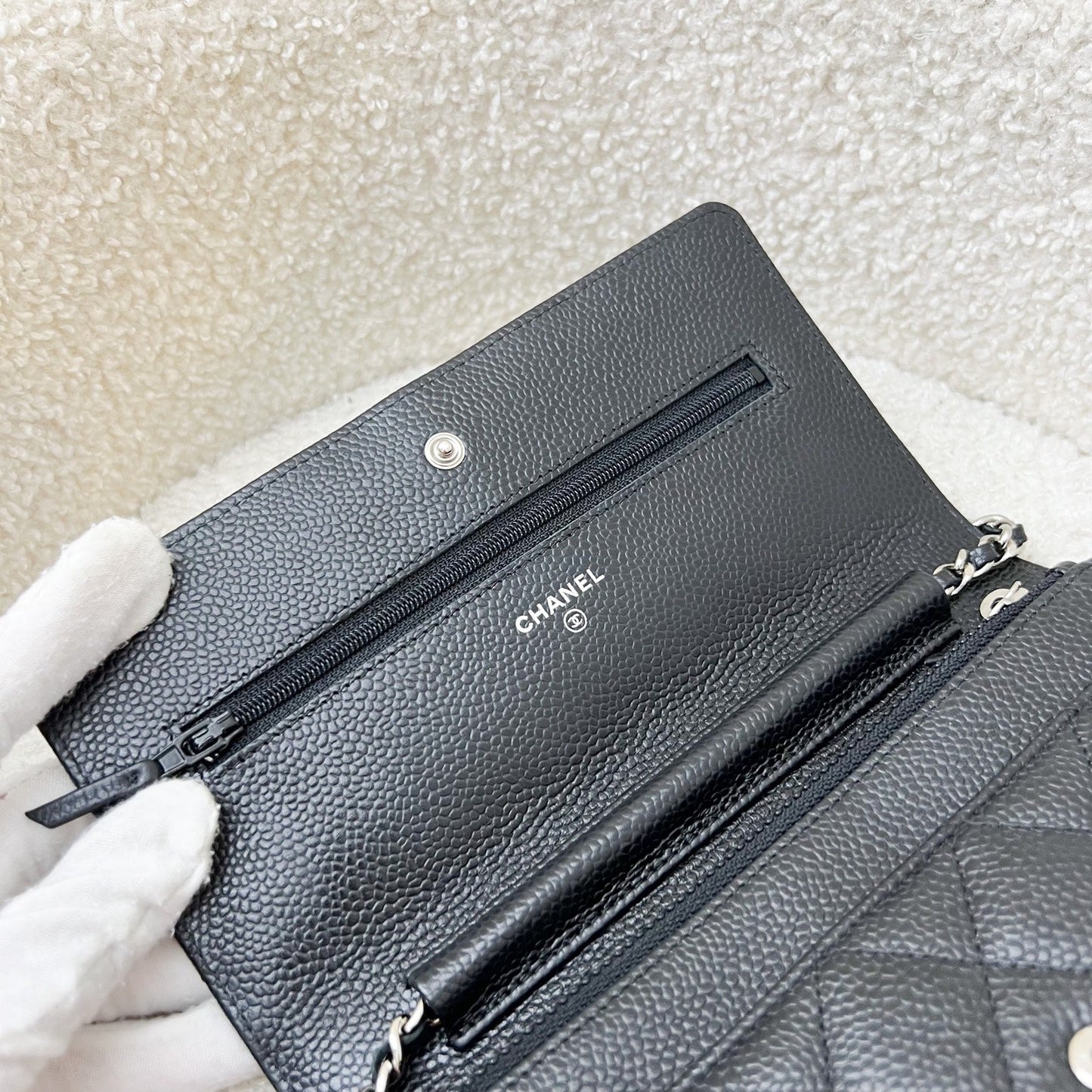 Chanel Classic Wallet on Chain WOC in Black Caviar and SHW (Model: A33814)