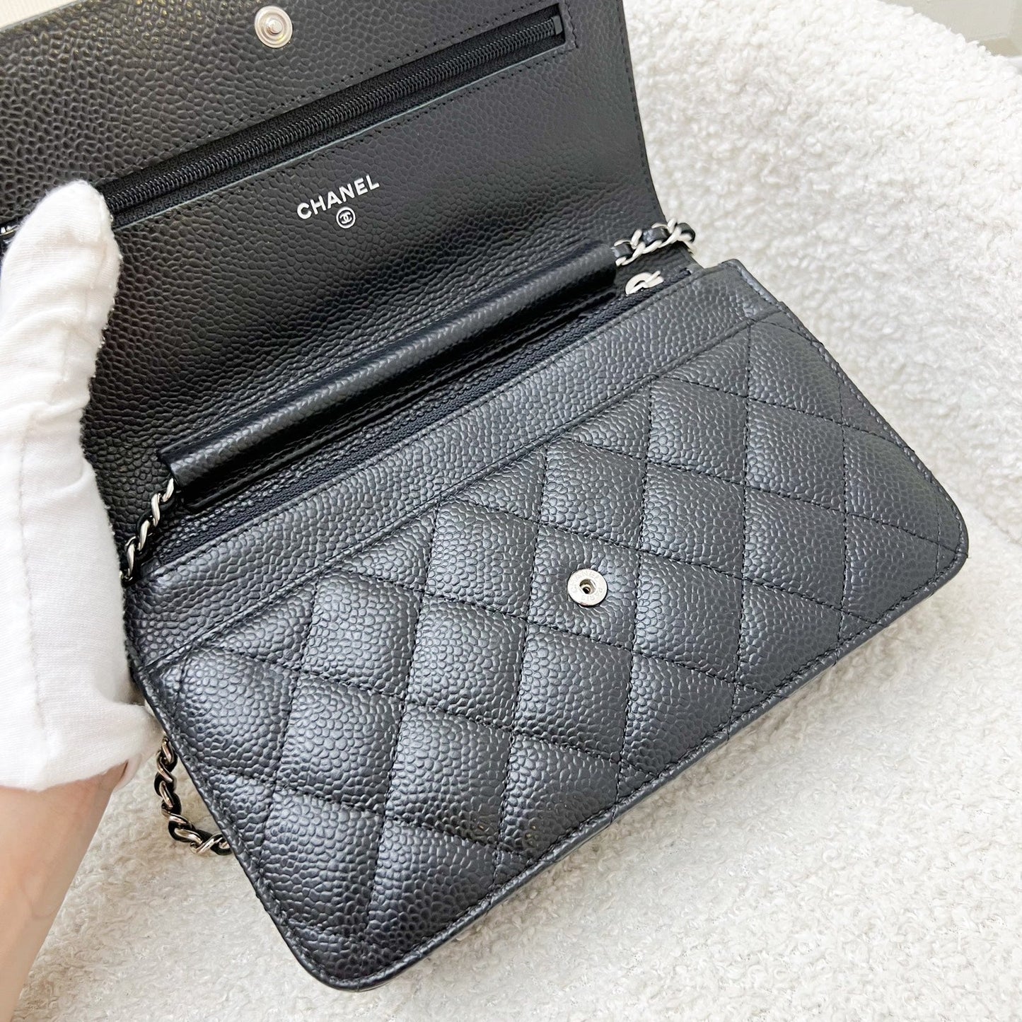 Chanel Classic Wallet on Chain WOC in Black Caviar and SHW (Model: A33814)