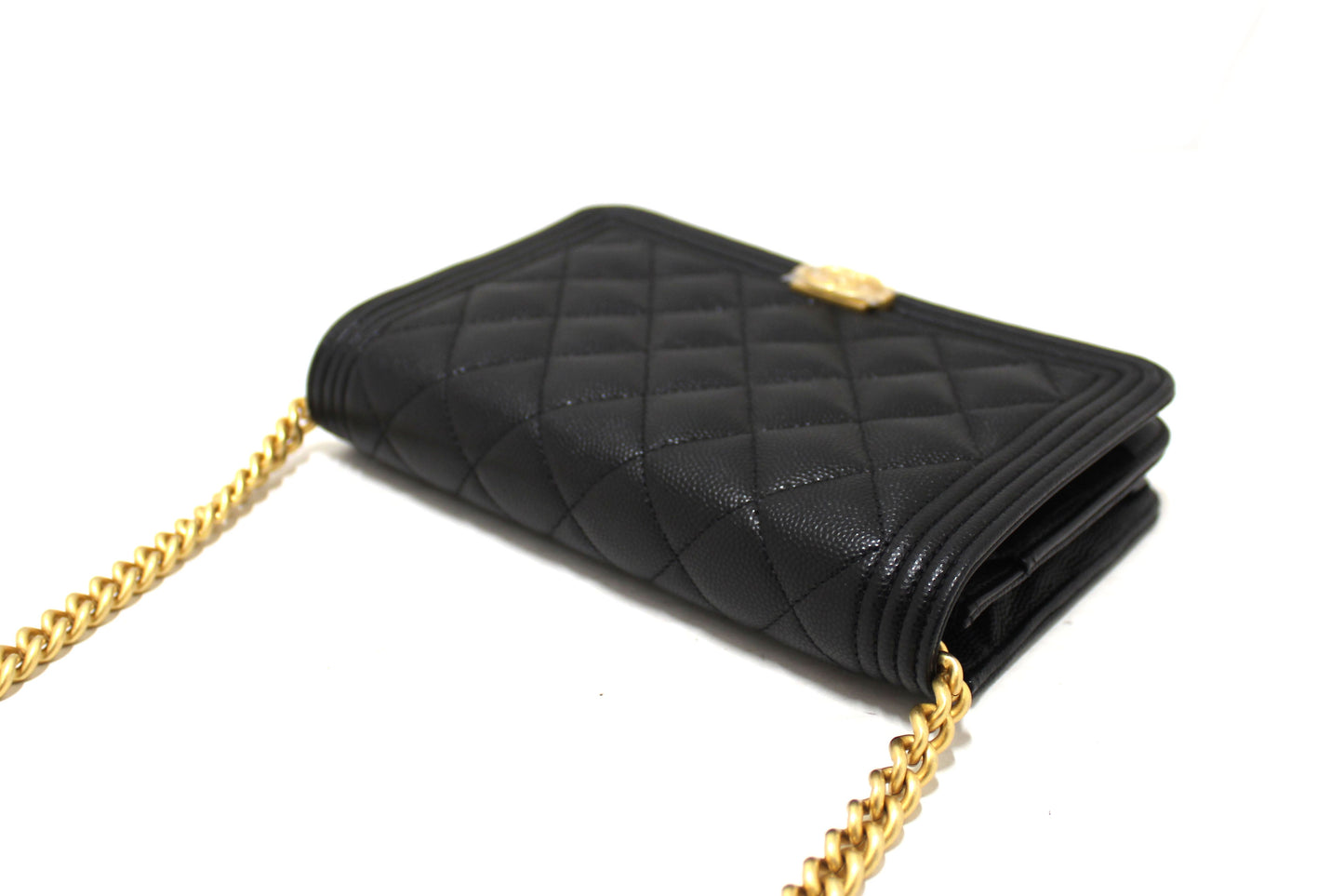 Chanel Black Caviar Quilted Leather Boy Wallet On Chain WOC