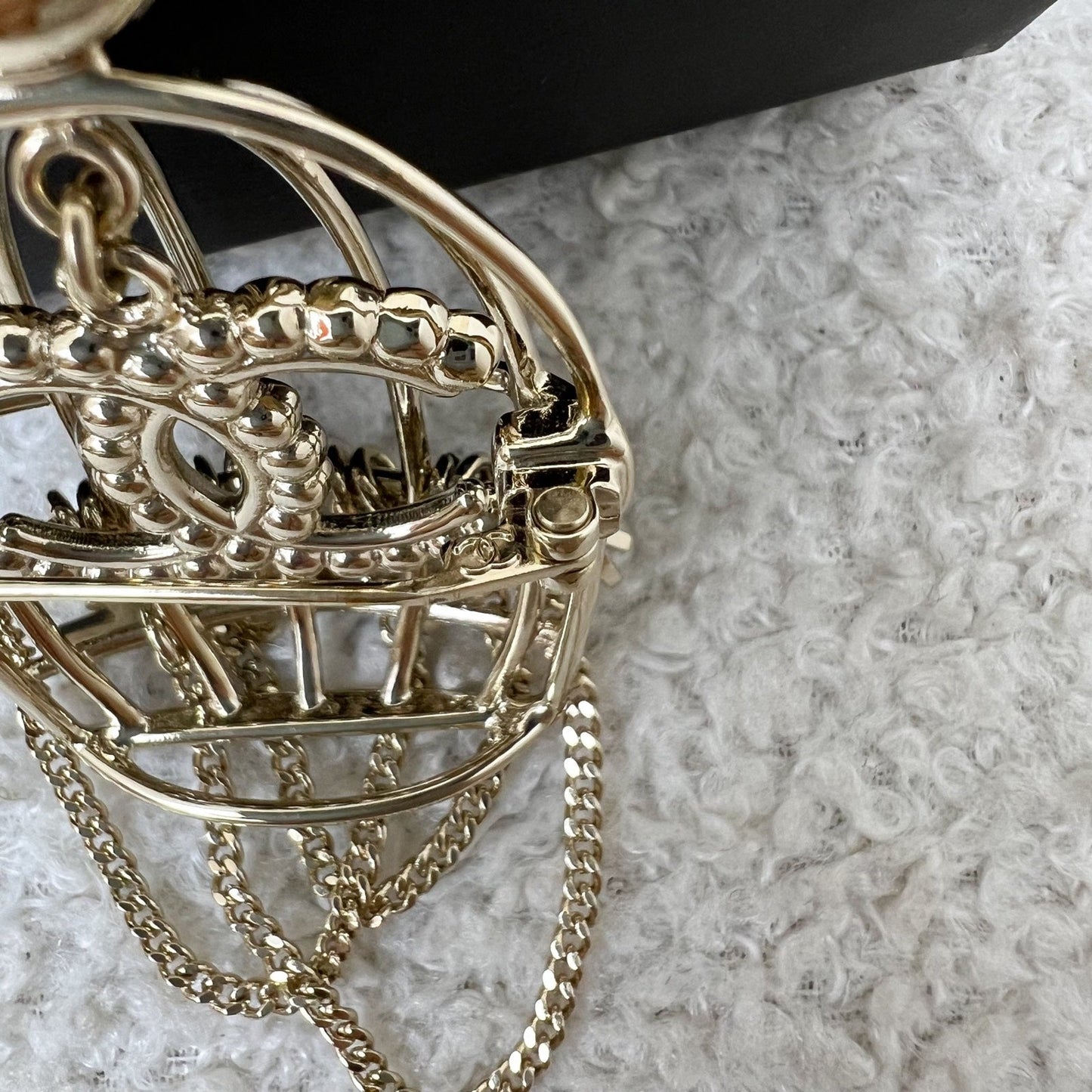 Chanel Classic CC Bird Cage Brooch in Light Gold HW