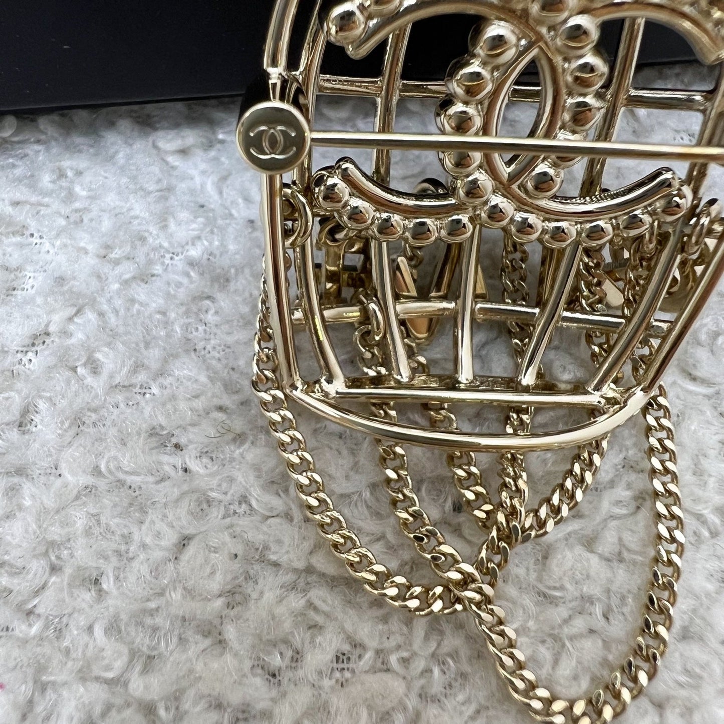 Chanel Classic CC Bird Cage Brooch in Light Gold HW