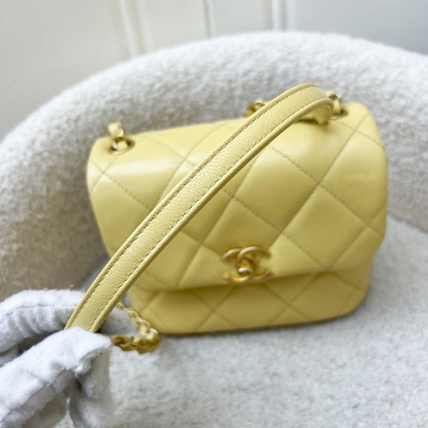 Chanel 22P Seasonal Square Mini in Light Yellow Caviar GHW