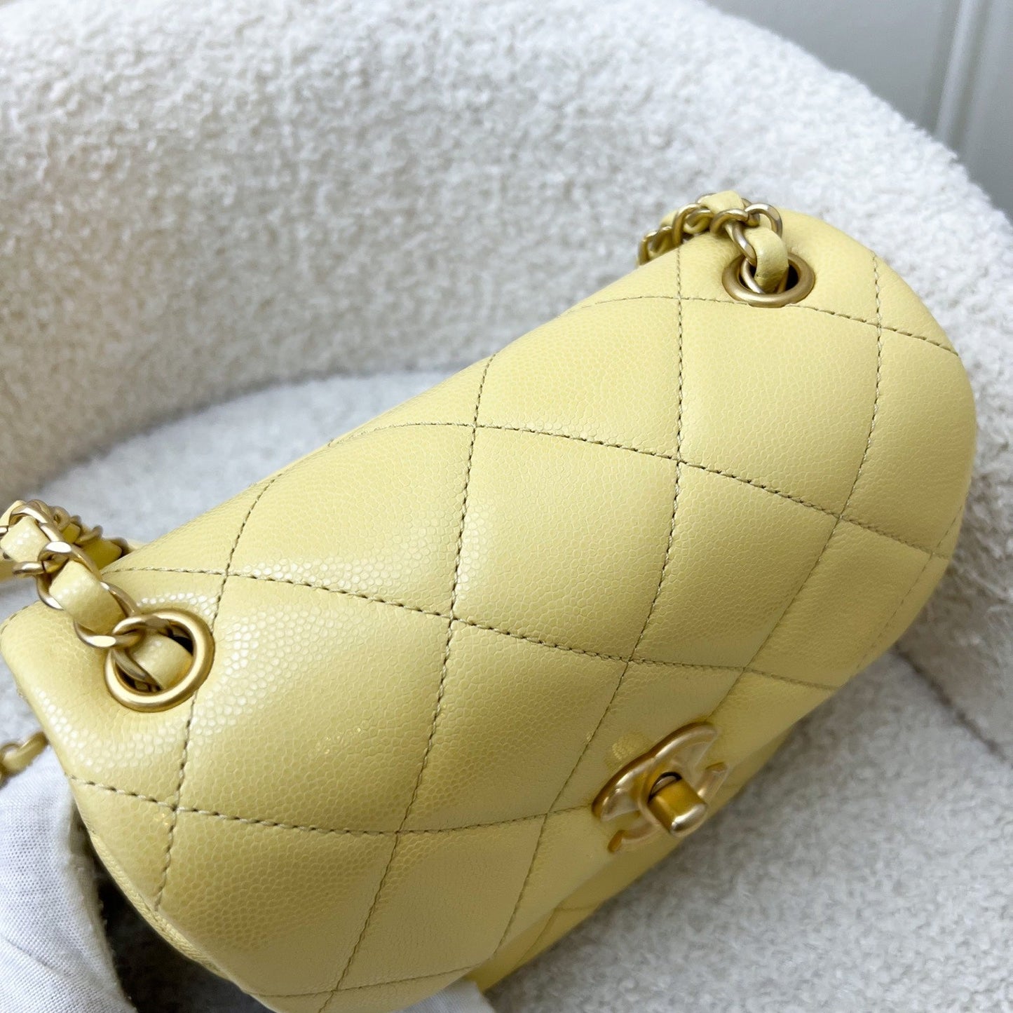 Chanel 22P Seasonal Square Mini in Light Yellow Caviar GHW