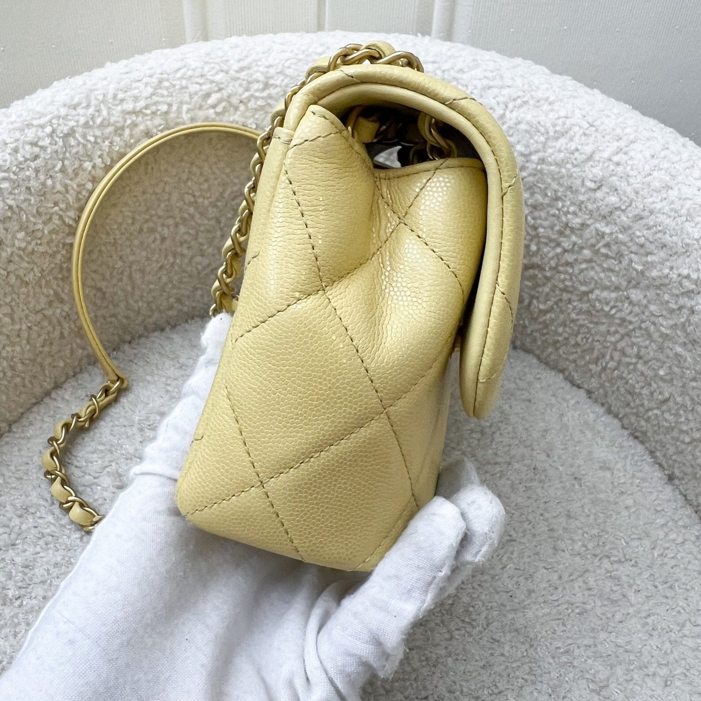 Chanel 22P Seasonal Square Mini in Light Yellow Caviar GHW