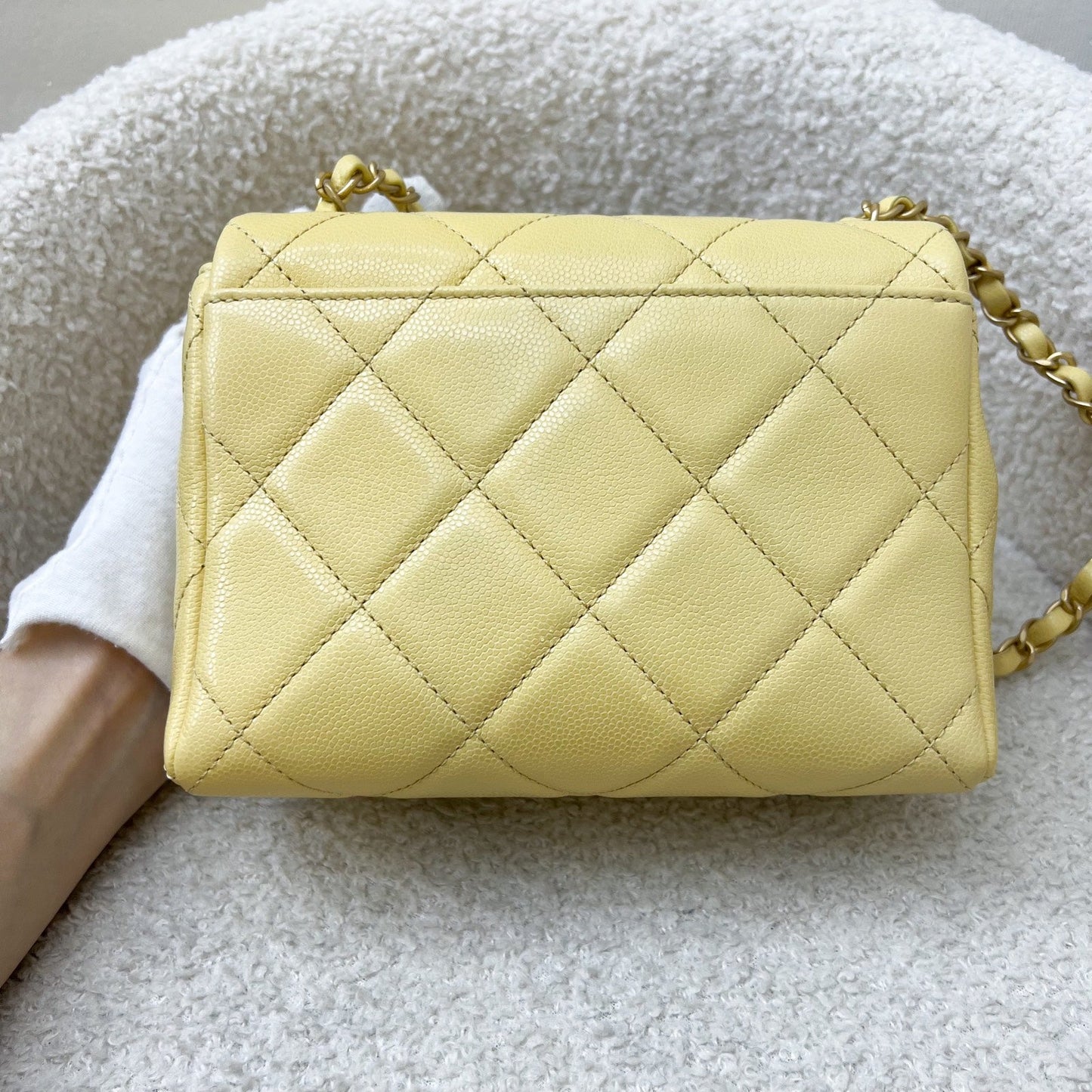 Chanel 22P Seasonal Square Mini in Light Yellow Caviar GHW