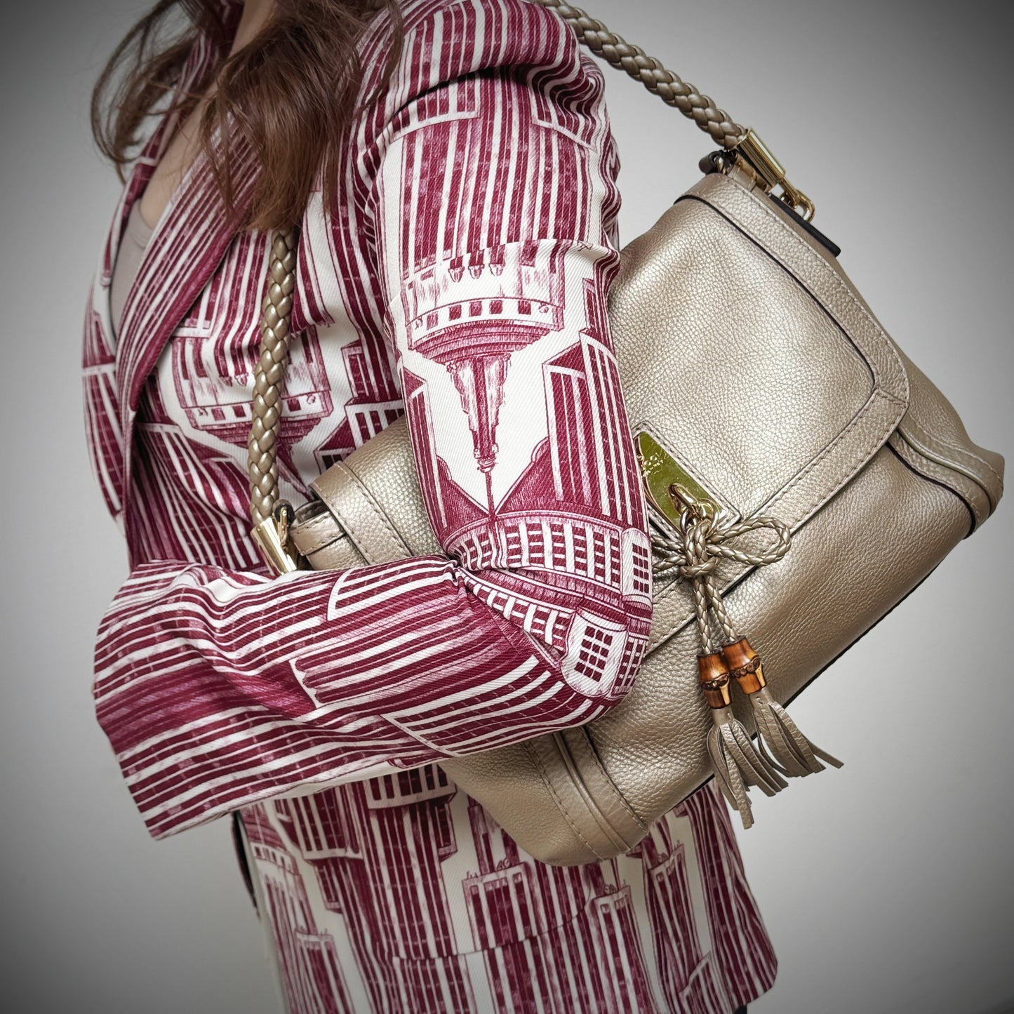 Gucci Gold Leather Braided Handle Bag TWS