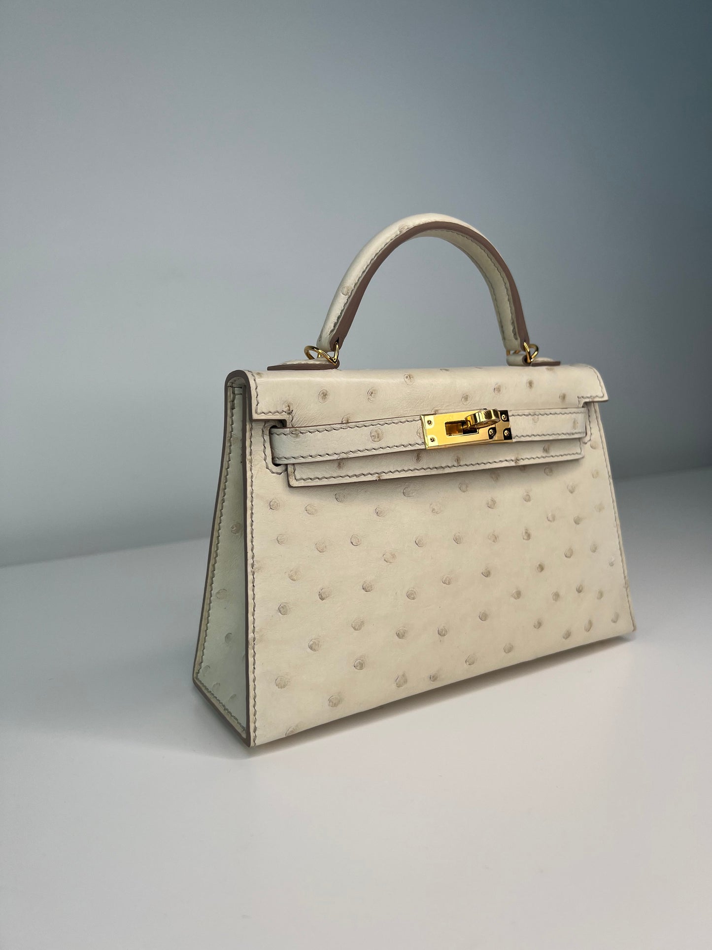 Hermes Kelly 20 Beton Ostrich Gold Hardware